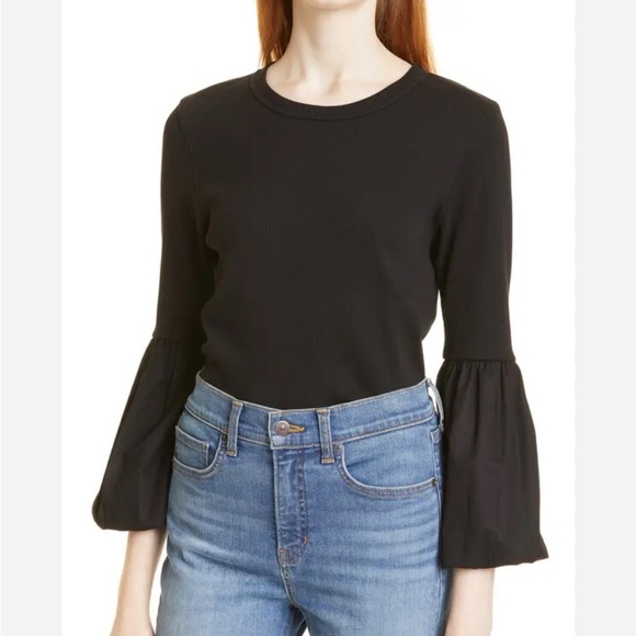 VERONICA BEARD  Clydes Top Black Flare Sleeve Ribbed Shirt Sz M - Picture 11 of 11